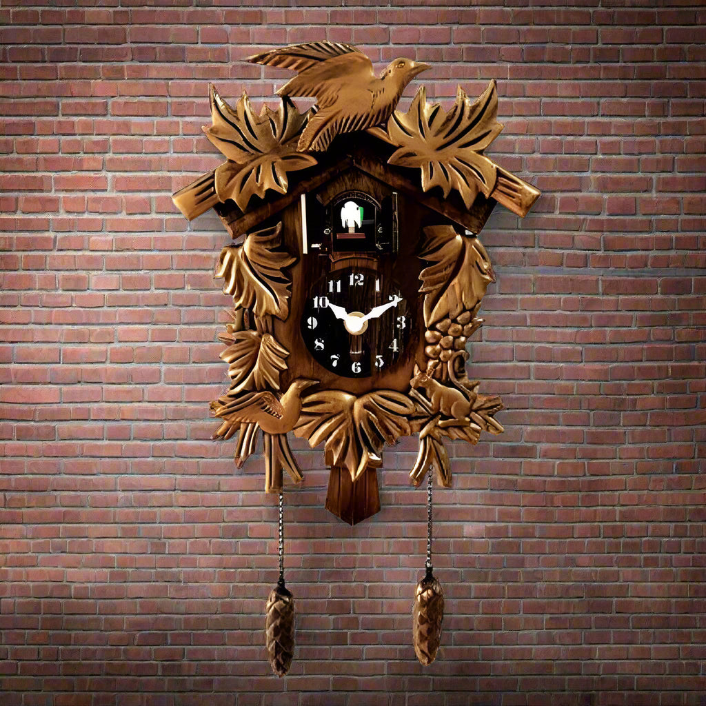 Vintage Wooden Carved Cuckoo Wall Clock