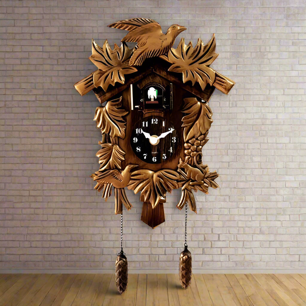 Vintage Wooden Carved Cuckoo Wall Clock